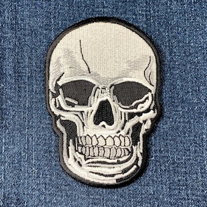 Human Skull Applique Patch - Large Embroidered Skeleton Head Badge 4" (Iron On)