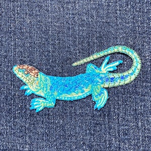 Shiny Lizard Applique Patch - Embroidered Reptile Badge 3-3/8" (Iron On)
