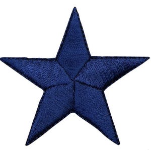 ネイビーブルーの星型アップリケパッチ - 刺繍入りアイロン接着バッジ 2.25インチ