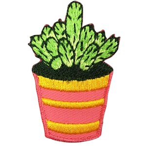 Cactus Applique Patch - Embroidered Plant & Pink Yellow Pot Badge 1-5/8" (Iron On)