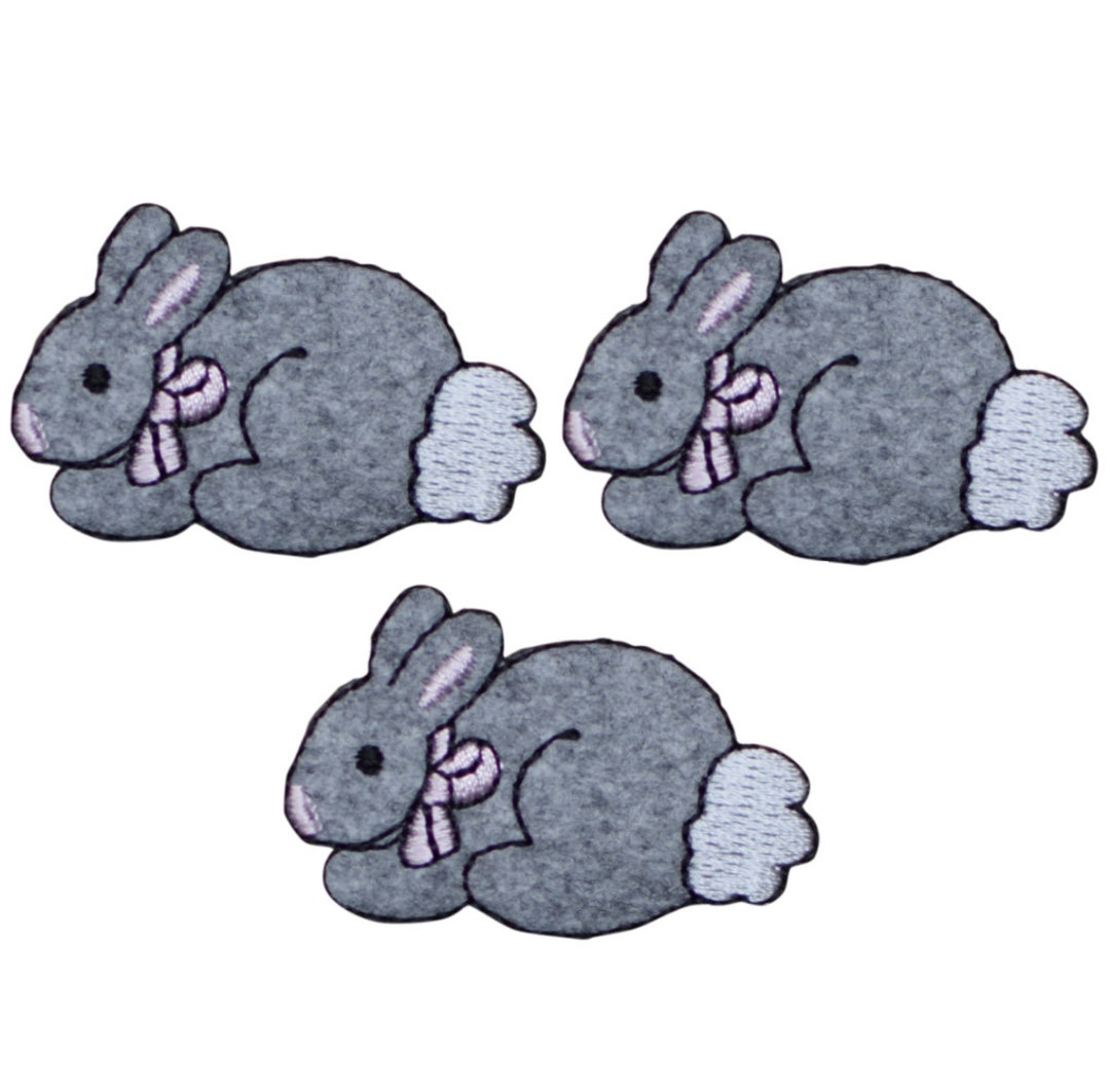 3-Pack Bunny Rabbit Applique Patches – Pink Bow, Iron-On, For Easter & Baby Crafts