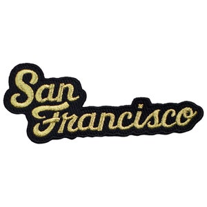 San Francisco Patch -  California, Gold/Black SF Script Badge 4-5/8&quot; (Iron on)