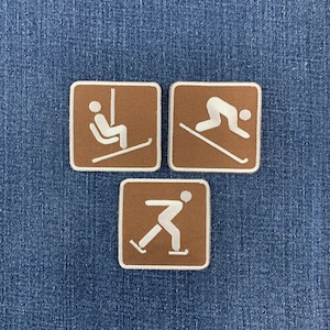 3-Pack Winter Sports Patch Set - Embroidered Snow Skiing Chairlift Ice Skating Sign Badges