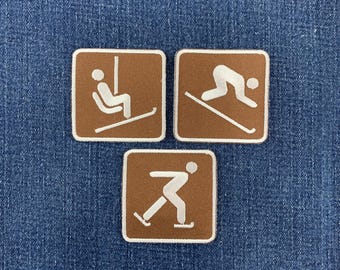 3-Pack Winter Sports Patch Set - Embroidered Snow Skiing Chairlift Ice Skating Sign Badges