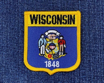 Wisconsin Patch - Embroidered Flag Shield Badge 2.75" (Iron On)