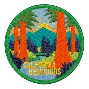 California Redwoods Patch - Gesticktes Naturmotiv & Wanderabzeichen 7,5 cm (aufbügelbar)
