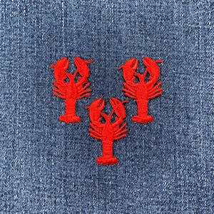 3-Pack Crawfish Lobster Applique Patch - Embroidered Seafood Badge 1.5" (Iron On)
