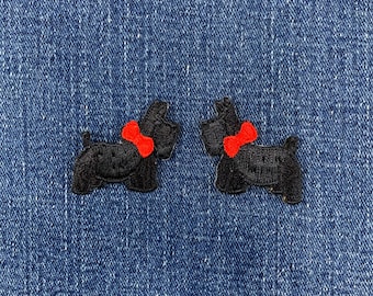 Juego de 2 parches con apliques de Scottie - Mini insignias bordadas de perro de 3,8 cm (para planchar)