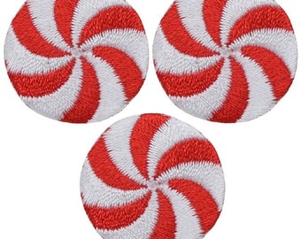 Mini Peppermint Candy Applique Patch - Christmas Badge 1" (3-Pack, Iron on)