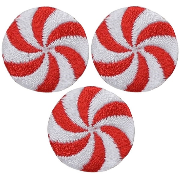 Mini Peppermint Candy Applique Patch - Christmas Badge 1" (3-Pack, Iron on)