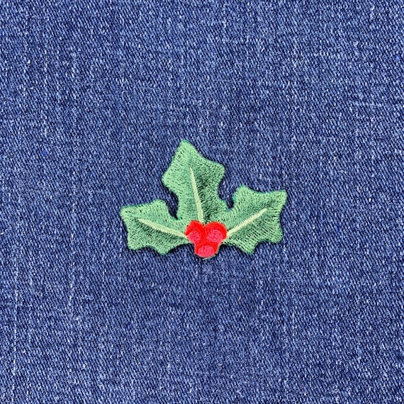 Christmas Holly Applique Patch - Embroidered Holiday Decorative Badge 1.75" (Iron On)