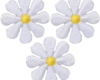 Mini Daisy Applique Patch - Flower, Bloom, Gardening Badge 1" (3-Pack, Iron on)