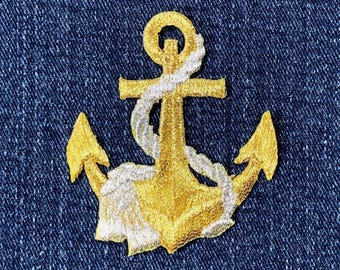 Anchor Applique Patch - Gold/Silver Embroidered Nautical & Sailing Badge 2.5" (Iron On)