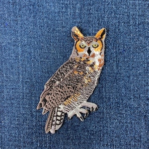Owl Applique Patch - Embroidered Great-Horned Owl Badge 3.25" (Iron On)