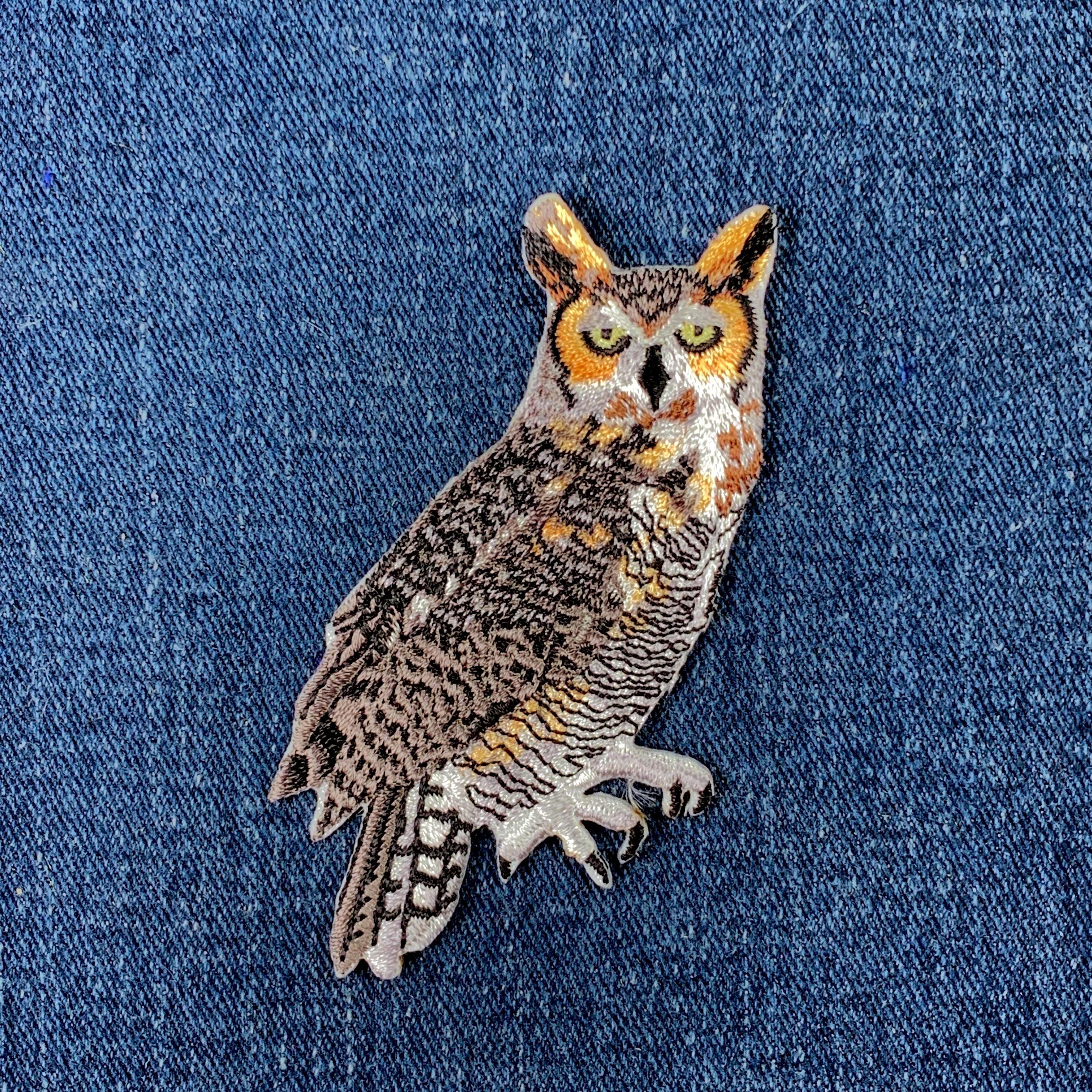 Owl Applique Patch - Embroidered Great-Horned Owl Badge 3.25" (Iron On)