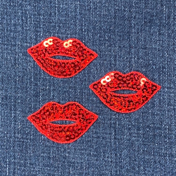 Iron On Lips Red Lips Sequin Applique Patches - Iron-On, 1.75 Inch, 3-Pack For Clothing, Hats, Bags Stick On Emblems - Foto 6