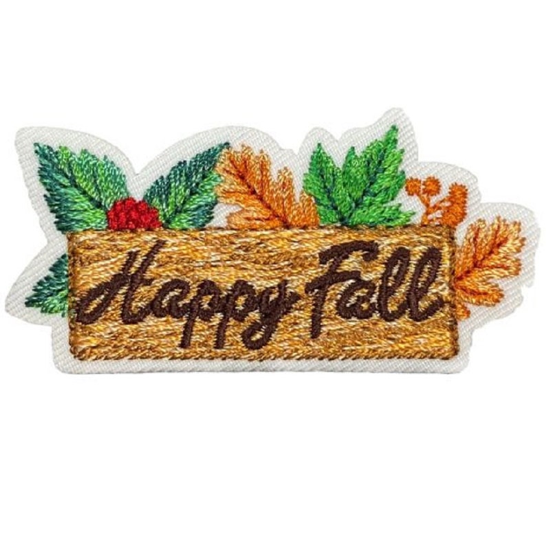 Berries Wood Sign Iron on Autumn Applique Patch Leaves Fall Badge 2-38