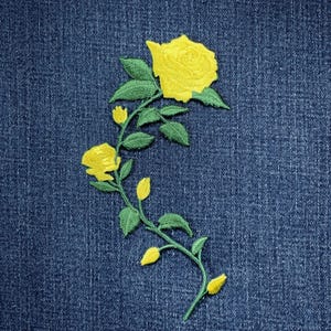 Large Yellow Rose Applique Patch - Embroidered Flower Fashion & Gardening Badge 5.5" (Iron On)