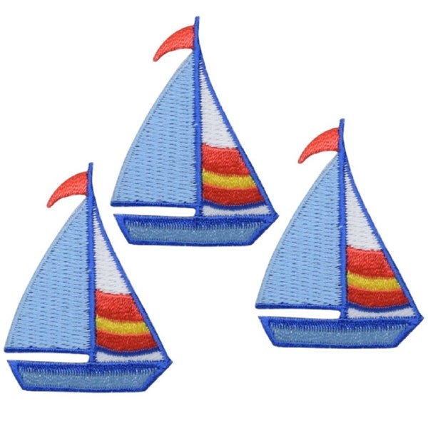 Sailboat Applique Patch - Sailing, Boat, Nautical Badge 2" (3-Pack, Iron on)