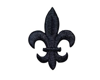 Black Fleur De Lis Applique Patch - Embroidered Decorative Badge 1-3/4" (Iron On)