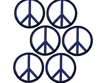 6-Pack Navy Blue Peace Sign Applique Patch - Embroidered World Peace Badge 2" (Iron On)