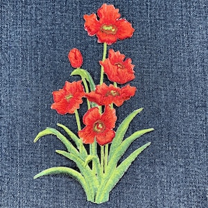 Extra Large Poppy Applique Patch - Embroidered Flower Badge 6" (Iron On)