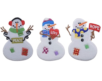 Snowman Applique Patch Set - Winter Christmas Snow Badge (3-Pack, Iron on)