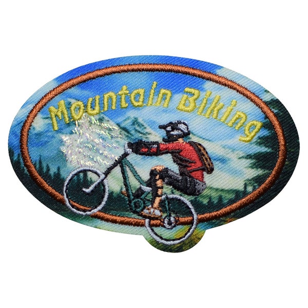 Mountain Biking Patch - Riding Trails, Downhill, MTB Badge 2-5/8" (Iron on)