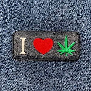 I Love Weed Patch - Embroidered Cannabis Pot Marijuana Badge 3-3/8" (Iron On)