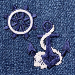 2-Pack Anchor & Ship's Wheel Applique Patch Set - Embroidered Nautical Badges (Iron On)