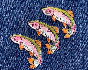 3-Pack Rainbow Trout Applique Patch - Embroidered Fish Badge 2-1/8" (Iron On)