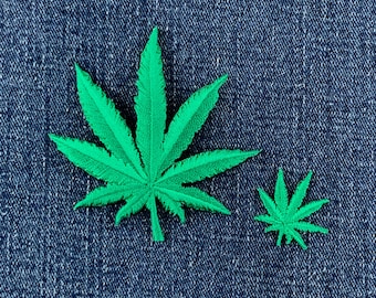 2-Pack Pot Leaf Applique Patch Set - Embroidered Cannabis Weed Marijuana Badges (Iron On)