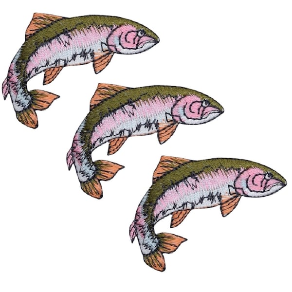 Fish Applique Patch - Rainbow Trout, Fishing Badge 2-1/8" (3-Pack, Iron on)