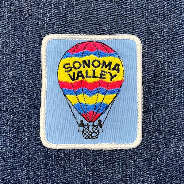 Vintage Sonoma Valley Hot Air Balloon Patch - Embroidered California Wine Country Badge (Sew On)