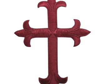 Cross Applique Patch - Burgundy, Christian, Jesus Badge 4" (Iron on)
