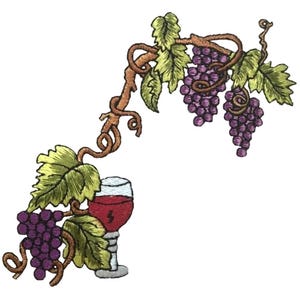 Wine & Grape Vines Applique Patch - Embroidered Vintner Badge 6" (Iron On)