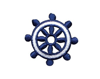 Parche con aplique de timón de barco - Insignia náutica bordada de 4,4 cm (para planchar)