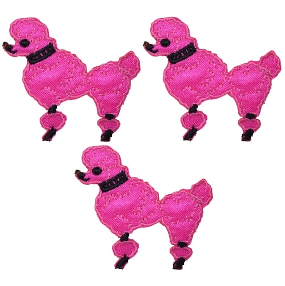 Large Pink Poodle Chenille Applique Patch - Iron-On/Sew-On, 6-Inch, Facing Right
