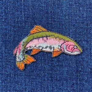 Rainbow Trout Applique Patch - Fish Right Fly Fishing Fisherman Embroidered Badge 2-1/8" (Iron on)