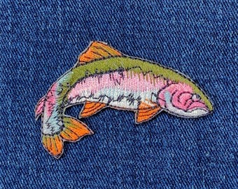 Rainbow Trout Fish Applique Patch - Embroidered Fly Fishing Badge 2-1/8" (Iron On)