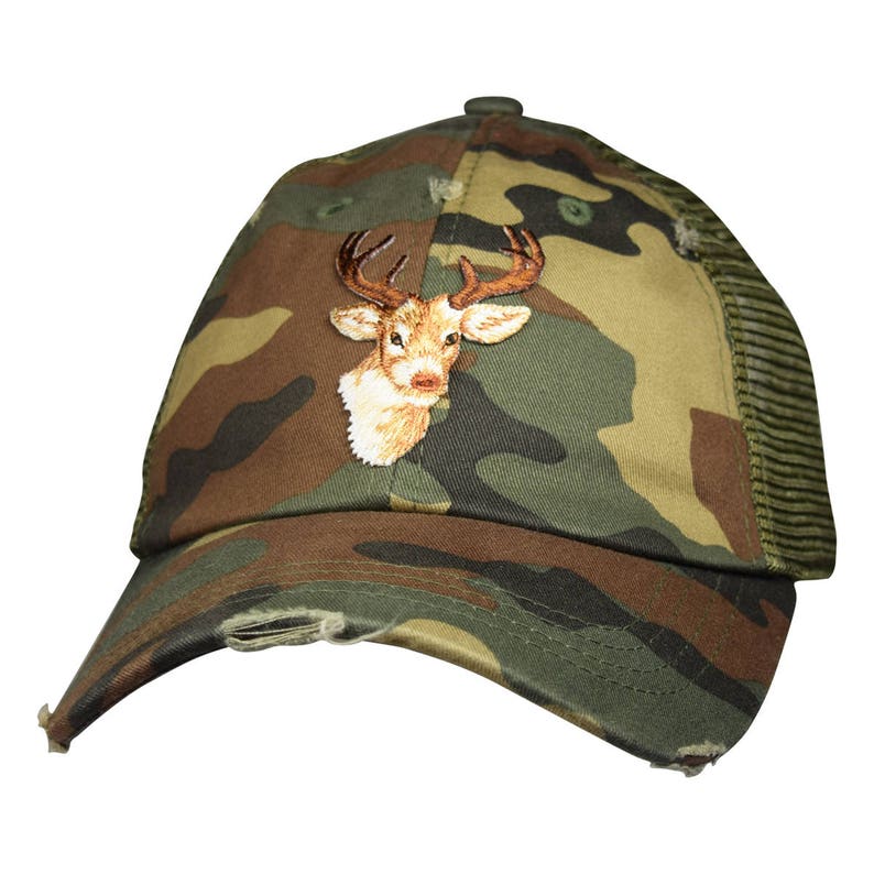 Buck Trucker Hat Deer Hunting Cap Distressed Camouflage | Etsy