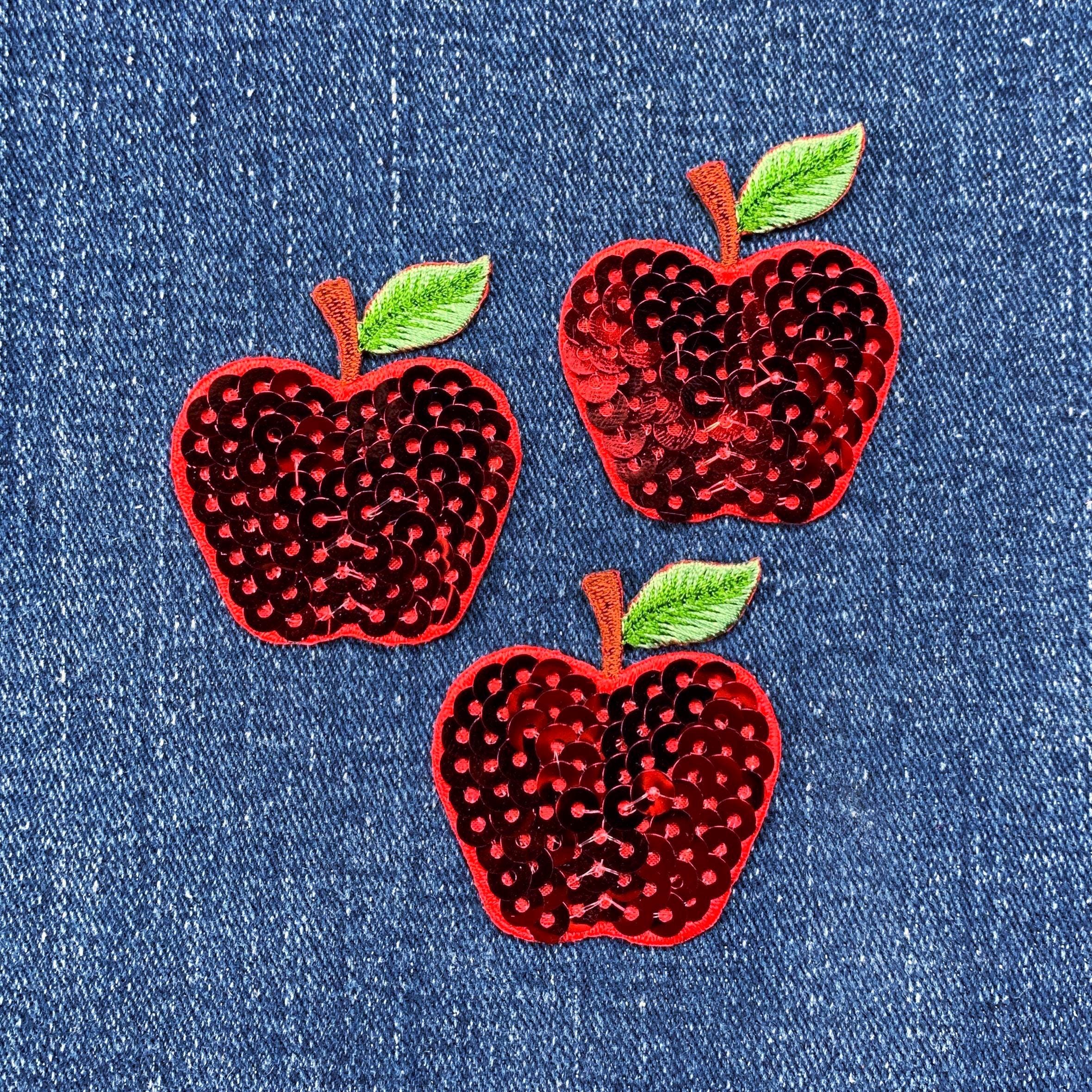 3-pack Sequin Apple Applique Patch - Embroidered Fruit & Food Badge 1. ...