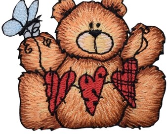 Teddy Bear Applique Patch -  String of Hearts, Dragonfly 2-3/8" (Iron on)