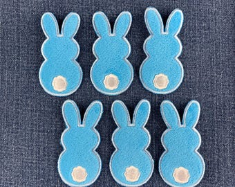 6-Pack Fuzzy Blue Bunny Applique Patch - Embroidered Easter Rabbit Badge 2.75" (Iron On)