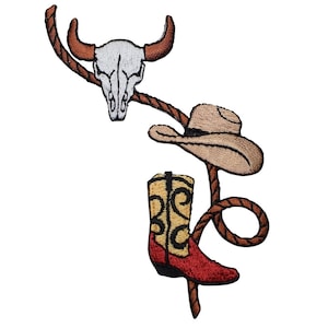 Cowboy Applique Patch - Rope, Hat, Boot. Western Badge 4.5" (Iron on)