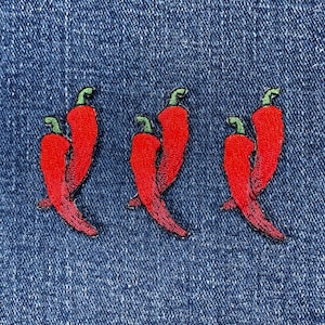3-Pack Red Chili Peppers Applique Patch - Embroidered Spicy Food Badge 1-3/4" (Iron On)