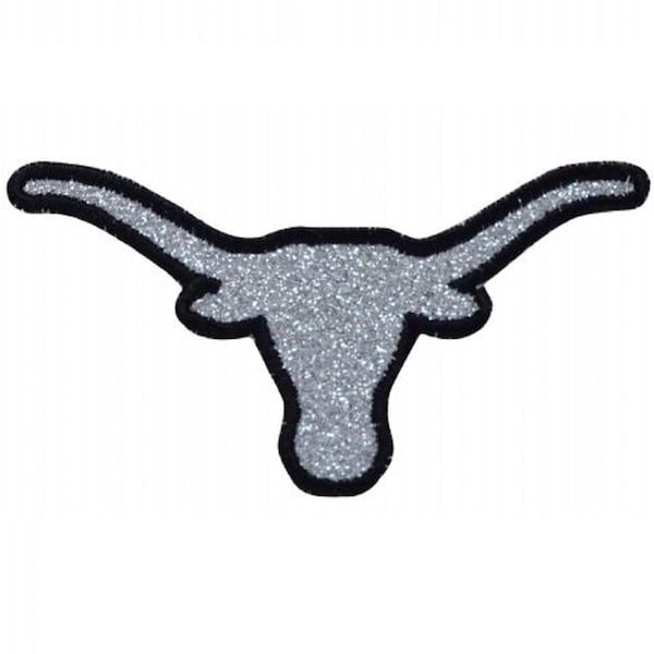 Sparkly Longhorn Patch - Embroidered Steer Head Bull Skull Cowboy Western Badge 4" (Iron On)