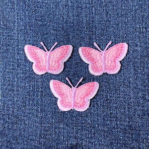 3-Pack Pink Butterfly Applique Patch - Embroidered Insect Badge 1-3/8" (Iron On)
