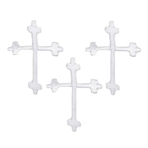 3-Pack White Cross Applique Patch - Mini Embroidered Christ Jesus Badge 1.25" (Iron On)