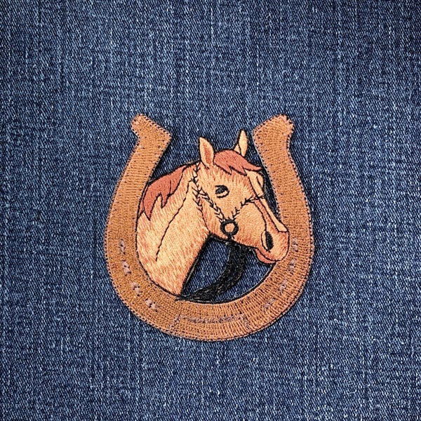 Horse & Horseshoe Applique Patch - Embroidered Cowboy Western Rodeo Equestrian Badge 3.5" (Iron On)